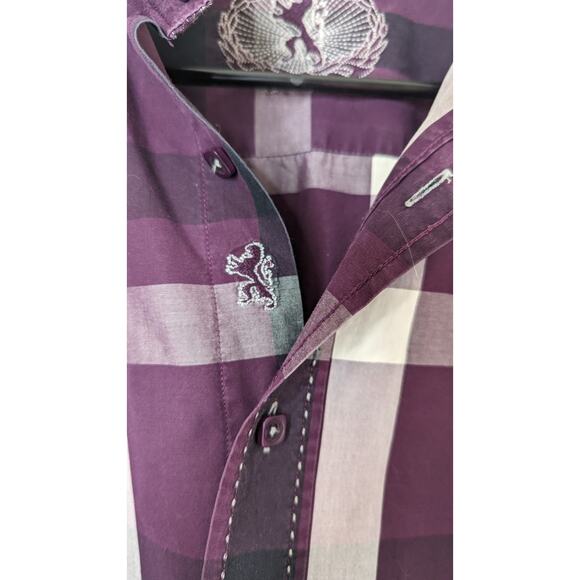 Bugatchi shaped fit men shirt check plaid print button down long sleeve size Med - Picture 5 of 11